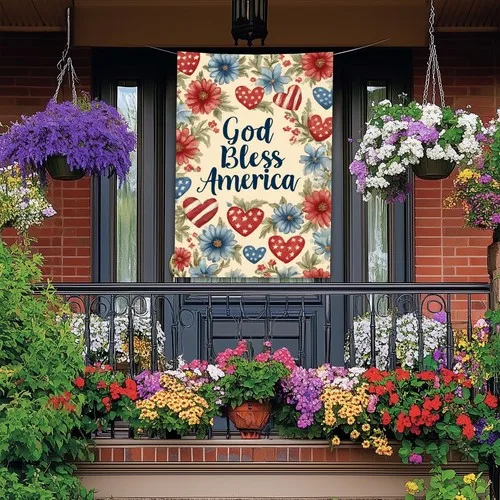 Patriotic Floral Hearts House Flag God Bless America House Flags 28 x 40 Inch... AAV hhz