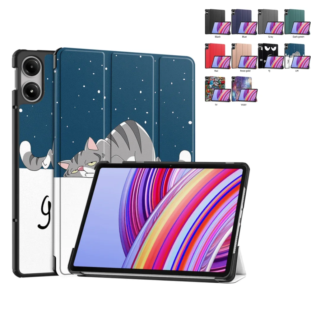 For Xiaomi Mi Pad 6S Pro 12.4 Inch Case 2024 Smart Cover Magnetic Fold Leather Stand Hard Tablet Funda with auto wake function