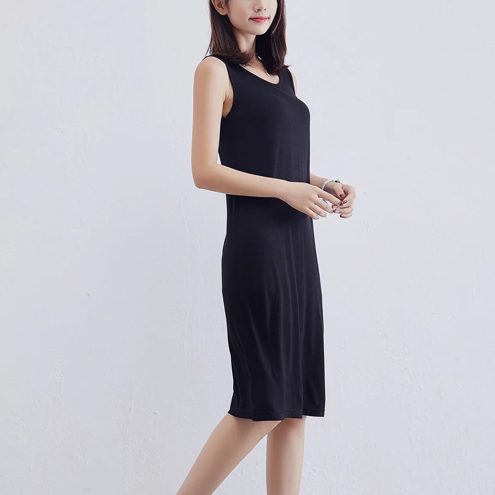 

1Pcs Summer Women Dress Black Size M Sleeveless Mid-Length A-Line Loose Casual Underdress Outer Vest Skirt Comfortable Modal
