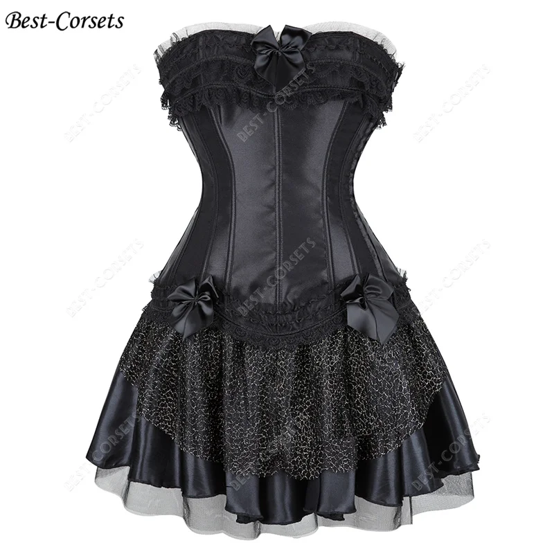 Black Corset Lace Tutu Skirt Sets Burlesque Corset Dress Purple Satin Lace Up Overbust Corset Halloween Party Costume