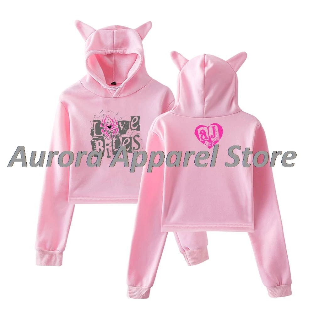 เสื้อฮู้ดดี้ลาย AJ Lee Love Bites พร้อมหูแมวสำหรับผู้หญิง แขนยาว เสื้อผ้าผู้หญิง