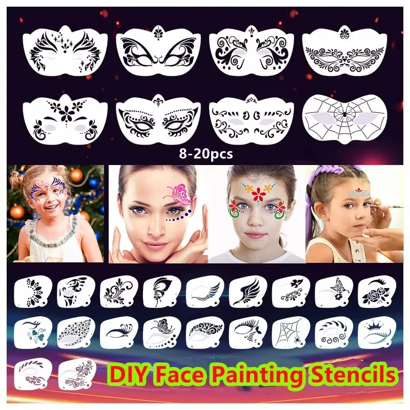 

Многоразовые трафареты для рисования на лице, шаблоны с различными узорами для боди-арта, легко используемые, для ручной росписи, инструменты для DIY макияжа, для взрослых