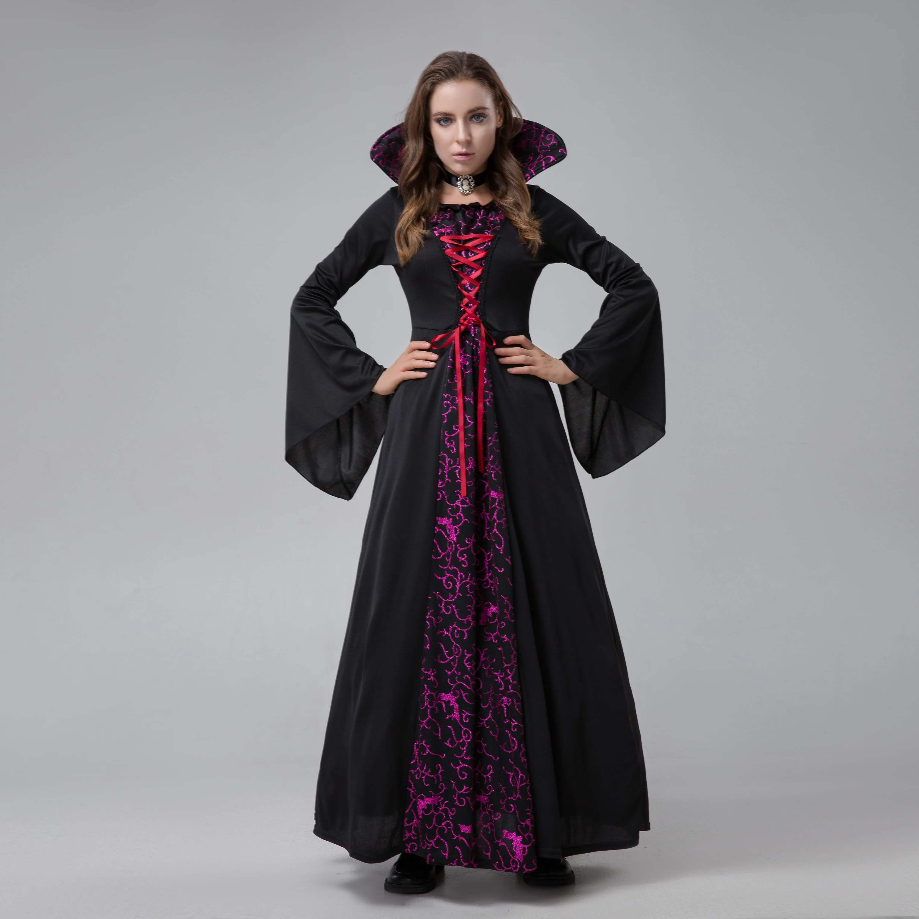 

Halloween Masquerade Retro Court Medieval Scary Zombie Vampire Queen Cosplay Dress Carnival Party Horror Gothic Witch Costume