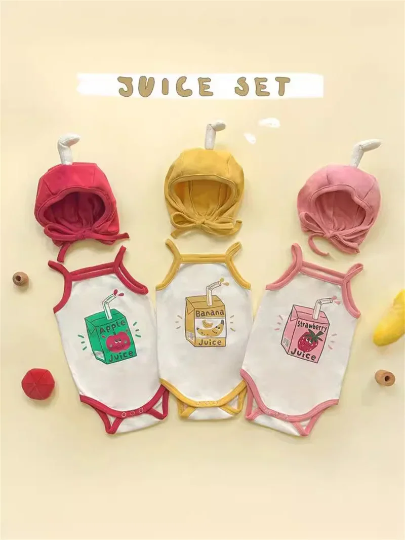 Funny Fruit Korean Newborn Baby Clothes Girl Boys Bodysuit Onesie Funny Romper Clothing Sling Toddler Girls Suit Baby Jumpsuit