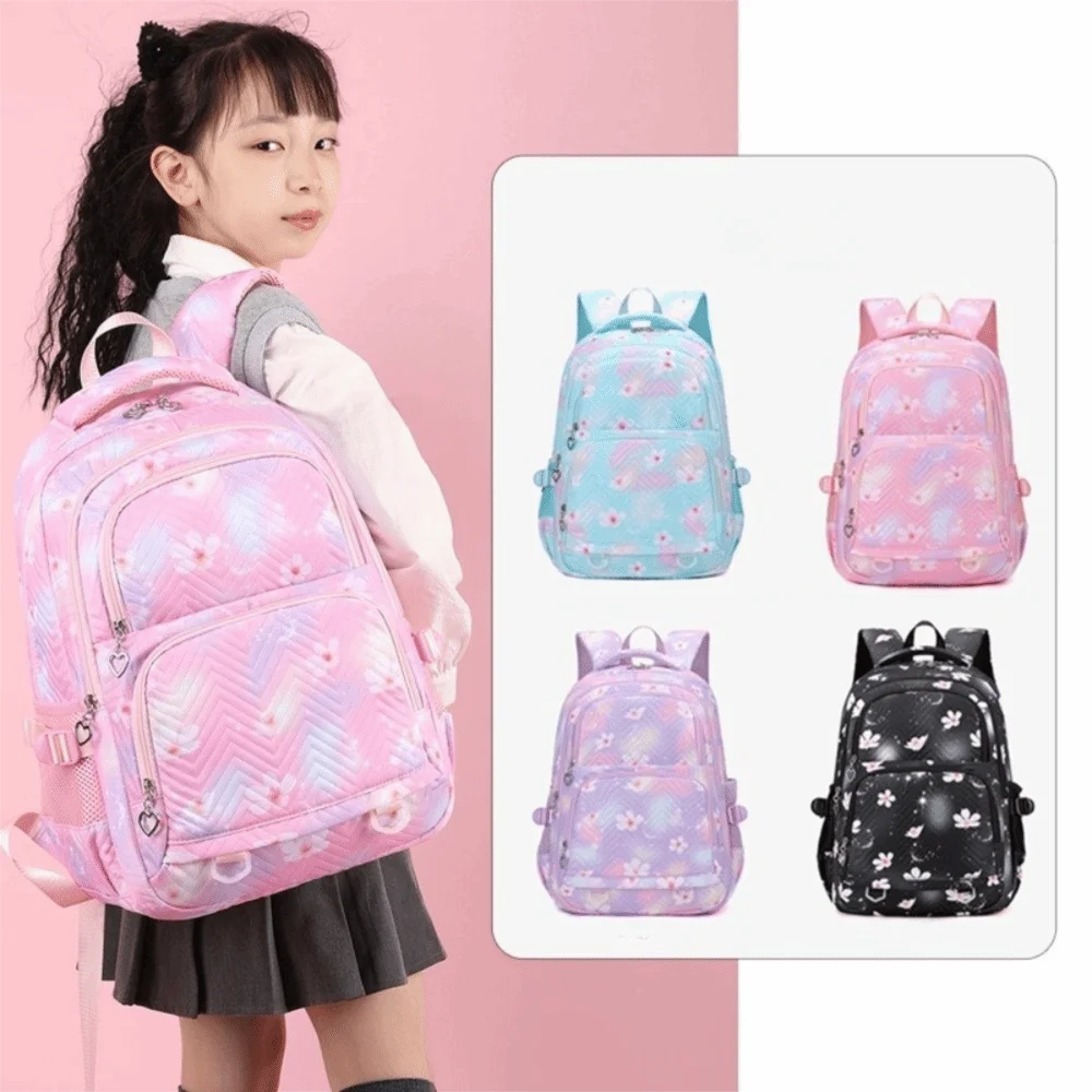 Portable Flower Printed Children Backpack Multiple Pockets Nylon Shoulders Bag Harajuku Korean Style Student School Bag Unisex