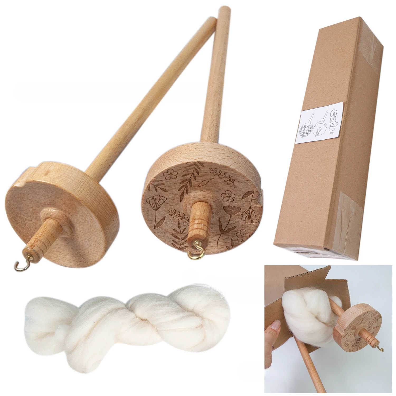 Home DIY Drop Spindle Carved Portable Multifunction Sewing Crafts Wooden Practical Yarn Beginners Tools Accessories