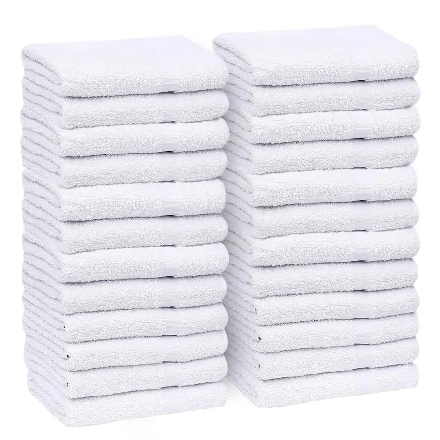 Toalhas de mão brancas 24 pacotes 15x25 polegadas toalhas de salão de mistura de algodão finas, leves e de secagem rápida toalhas de spa