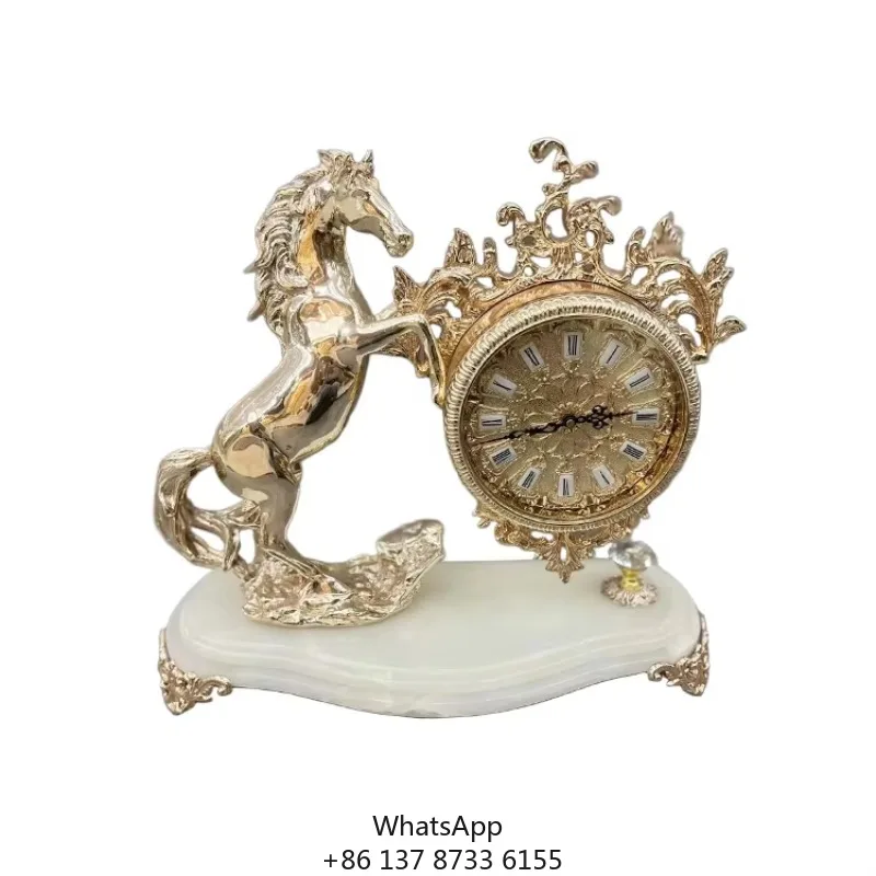 

Antique Desk & Table Clock Golden Bronze Horse Clock Vintage Table Clock