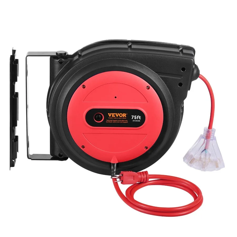 

Retractable Extension Cord Reel Power Cord Reel 75FT 14AWG 3C SJTOW