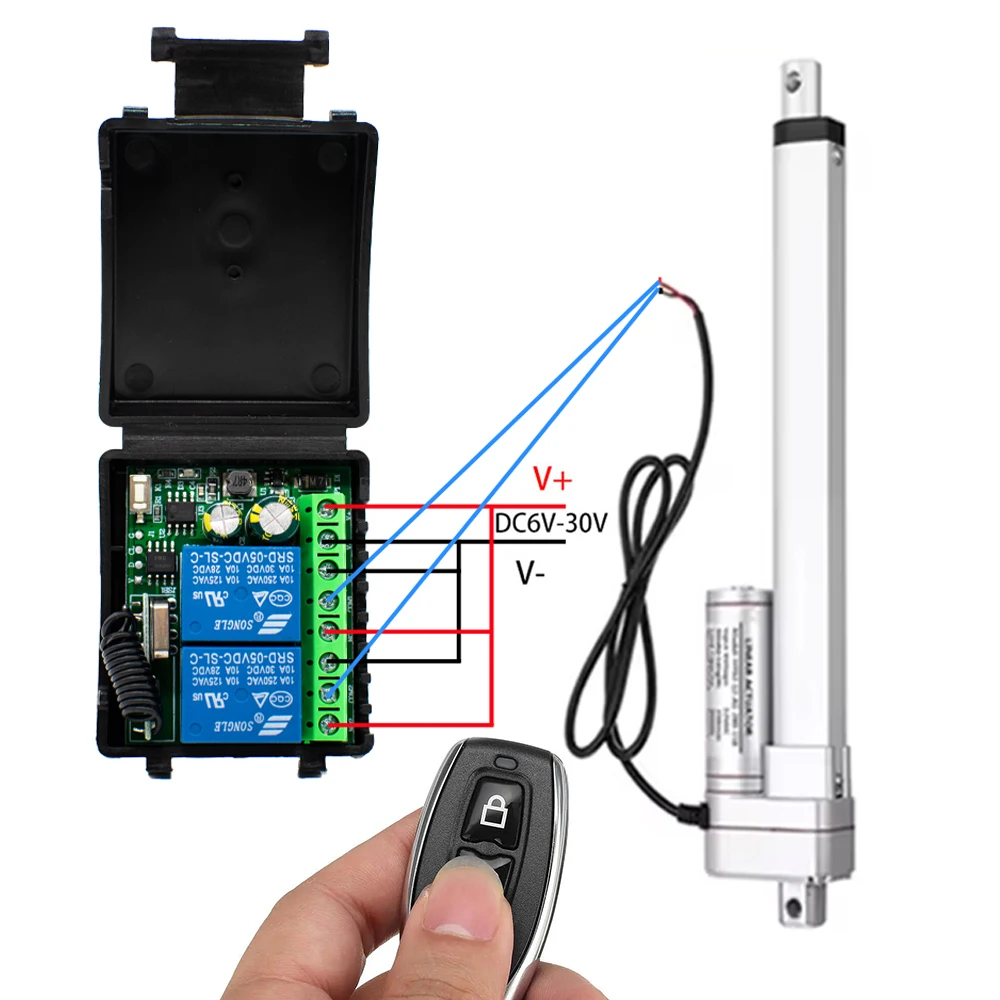 

12 В 24 В RF 433 МГц контроллер двигателя линейного привода, 2-канальный модуль приемника, переключатель и передатчик для светодиодного дверного электромагнитного замка