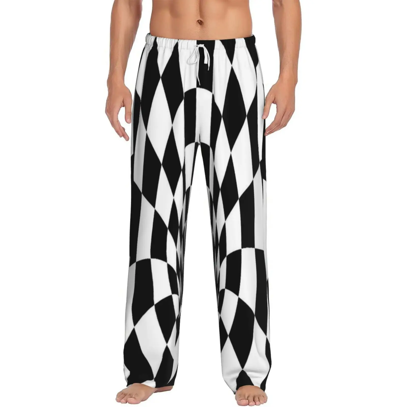 

Мужская повседневная пижама с длинными брюками, свободный эластичный пояс, клетчатый шахматный фон, уютная одежда для сна, домашние брюки для отдыха