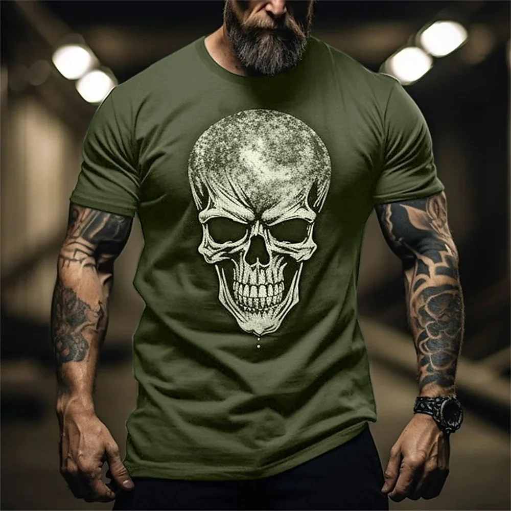 2024 Skull 3d Print Muscle Men T Shirt Retro Short Sleeve Vintage Men's T-Shirt Streetwear Hip-Hop Top Tee Fitness Men Clothing