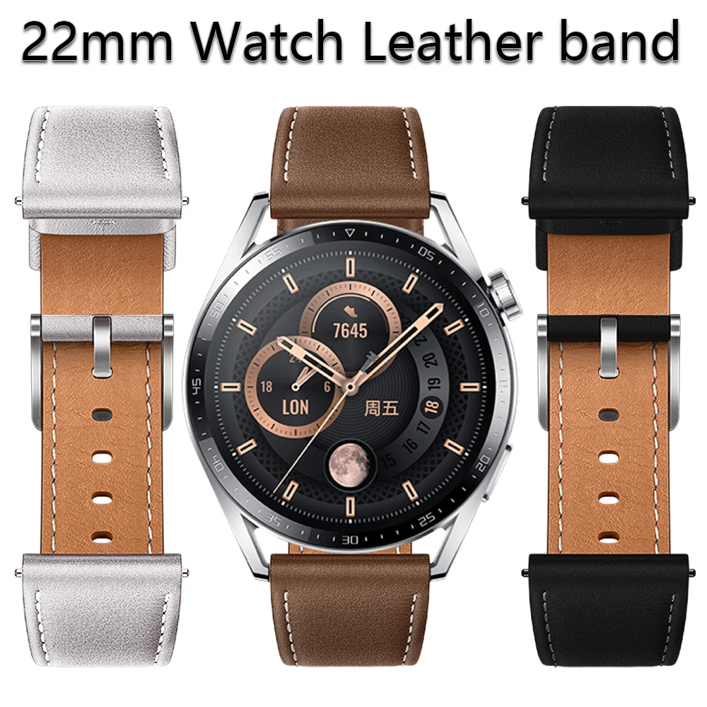 22mm Leather Strap for Huawei Watch 4 Pro Band Ultimate GT3 2e 2 Pro 46MM Bracelet For Huawei Honor Watch Magic Wristband Belt