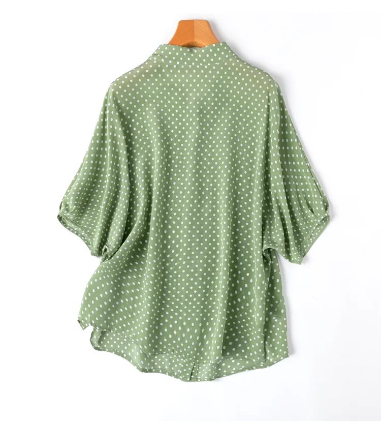 BirdTree 100%Real Silk Shirt For Women, Bat Sleeve Polka Dots, Elegant Fashion Retro Blouse, 2024 Spring Summer New Top T42827QM