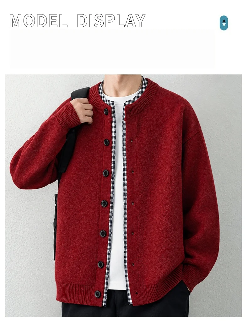 Luxuriöser Retro-Design Strick-Cardigan für Herren Neuer Hochwertiger Beliebter Karierter Patchwork-Pullover Jugendlicher Lässiger Dicker Warmer Mantel – Detail 4
