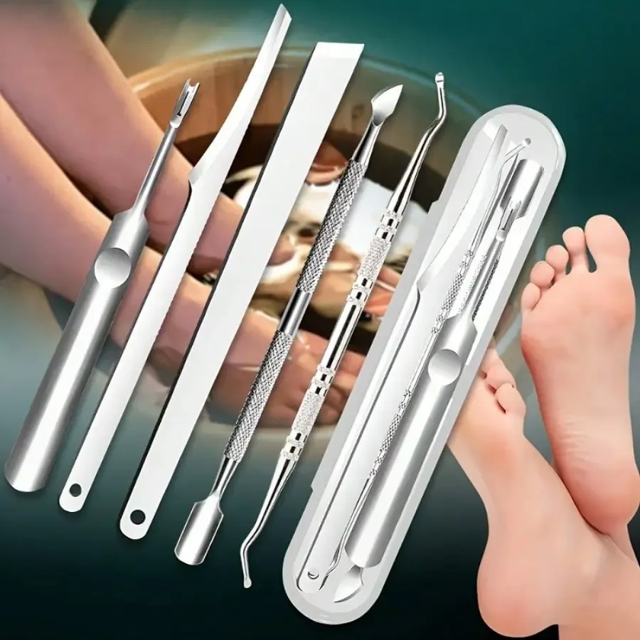 5/6PCS 전문 스테인레스 스틸 자란 발톱 깎기 세트-죽은 피부 트리밍 및 페디큐어 관리를위한 정밀 발 치료 도구