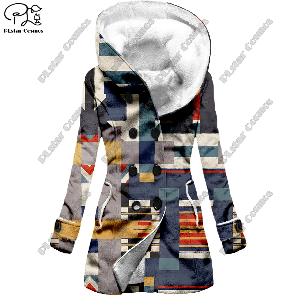 3D printing retro gradient pattern printed hooded fleece jacket warm women's jacket winter casual gift series new style -11