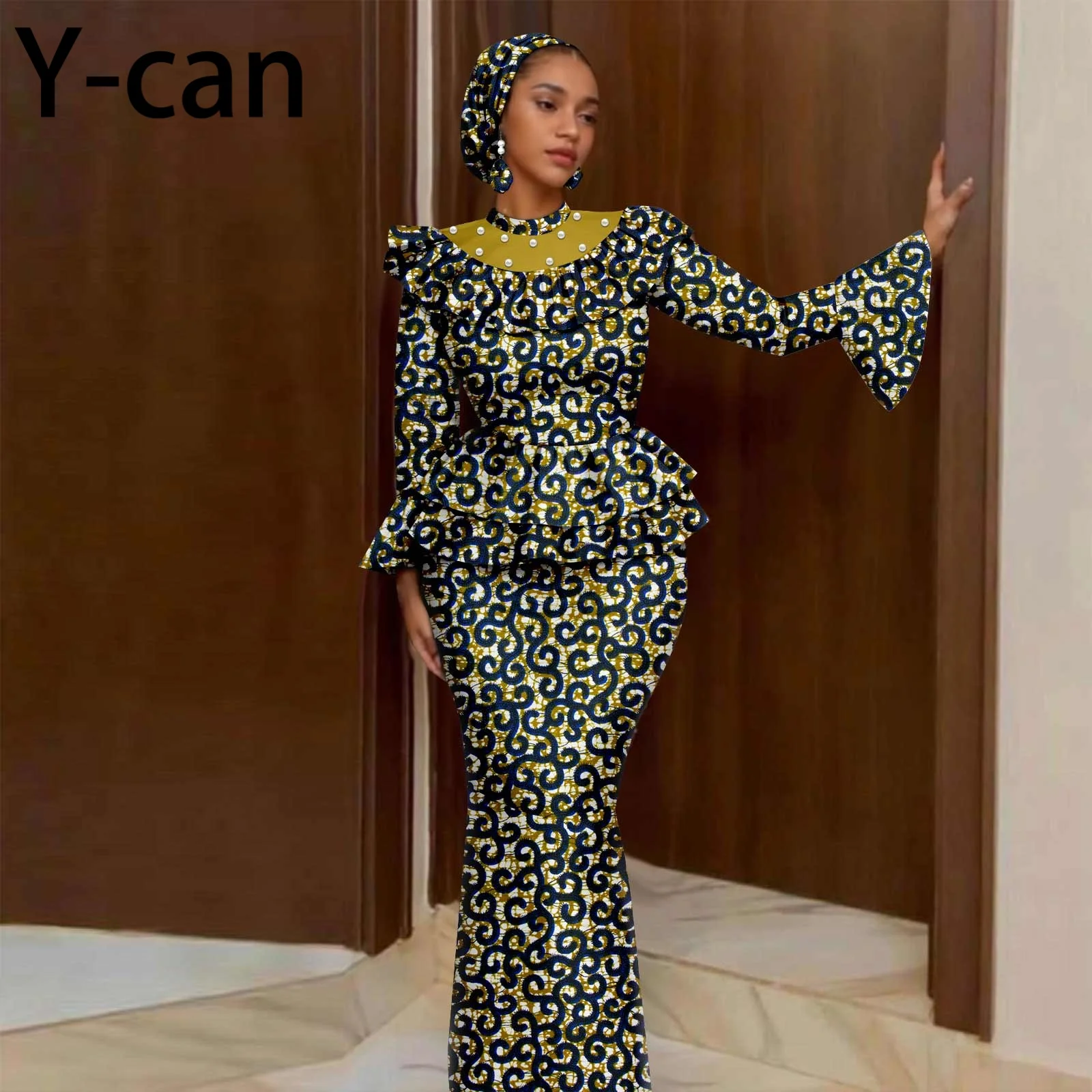 African Dresses for Woman Luxury Horn Sleeve Top Mermaid Skirt with Headscarf Traditional Ankara Print for Wedding 2526043 - AliExpress 200000532 African Dresses for Woman Luxury Horn Sleeve Top Mermaid Skirt with Headscarf Traditional Ankara Print for Wedding 2526043 - AliExpress 200000532