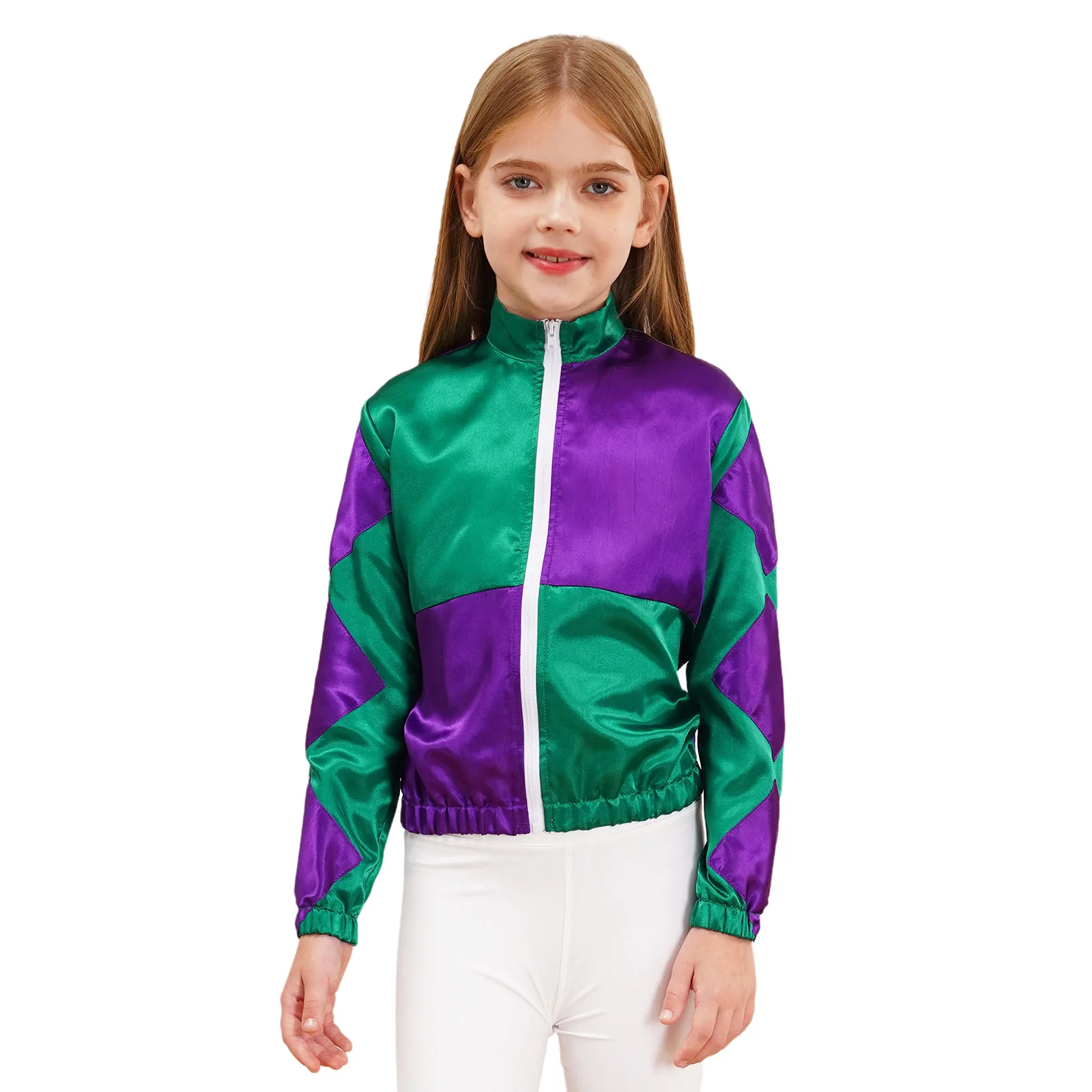 Kids Girls Hip-pop Hippy Dance Costume Long Sleeve Patchwork Jacket Coat Carnival Halloween Cosplay Stage Performance Dress Up