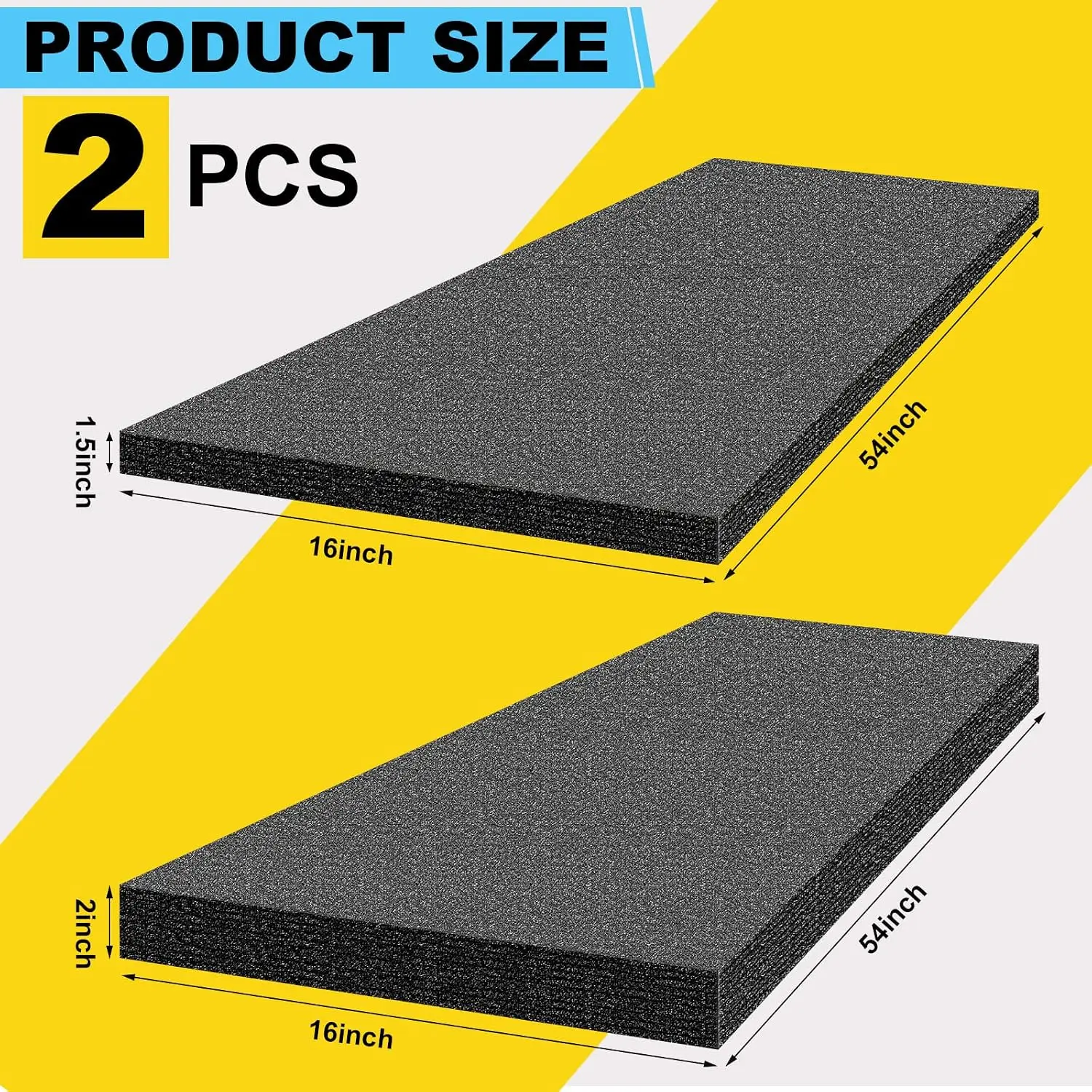 2 Sheets Customizable Polyethylene Foam 54 x 16 x 2 and 54 x 16 x 1.5 Thick Black Packing Foam Inserts for Cases Thick Polyethylene Foam Sheet for Packaging and Crafts
