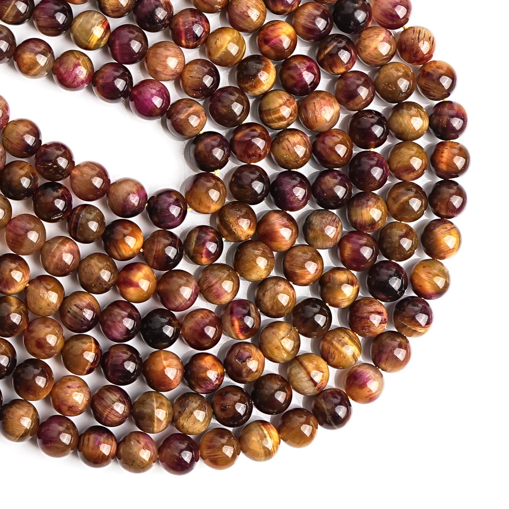 6/8/10mm Natural Stone Beads Purple-yellow Tiger Eye Loose Spacer Beads For Jewelry Making Diy Bracelet Accessories 15\'\'