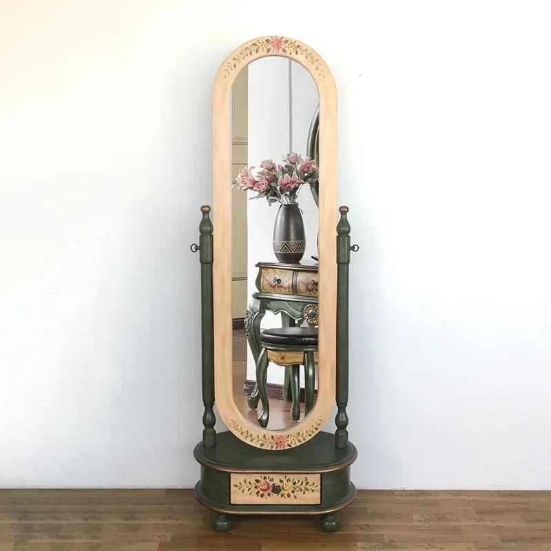 ~Country Dressing Mirror Mediterranean Style Painted Bedroom Retro Floor Vertical Body Full-Length Mirror