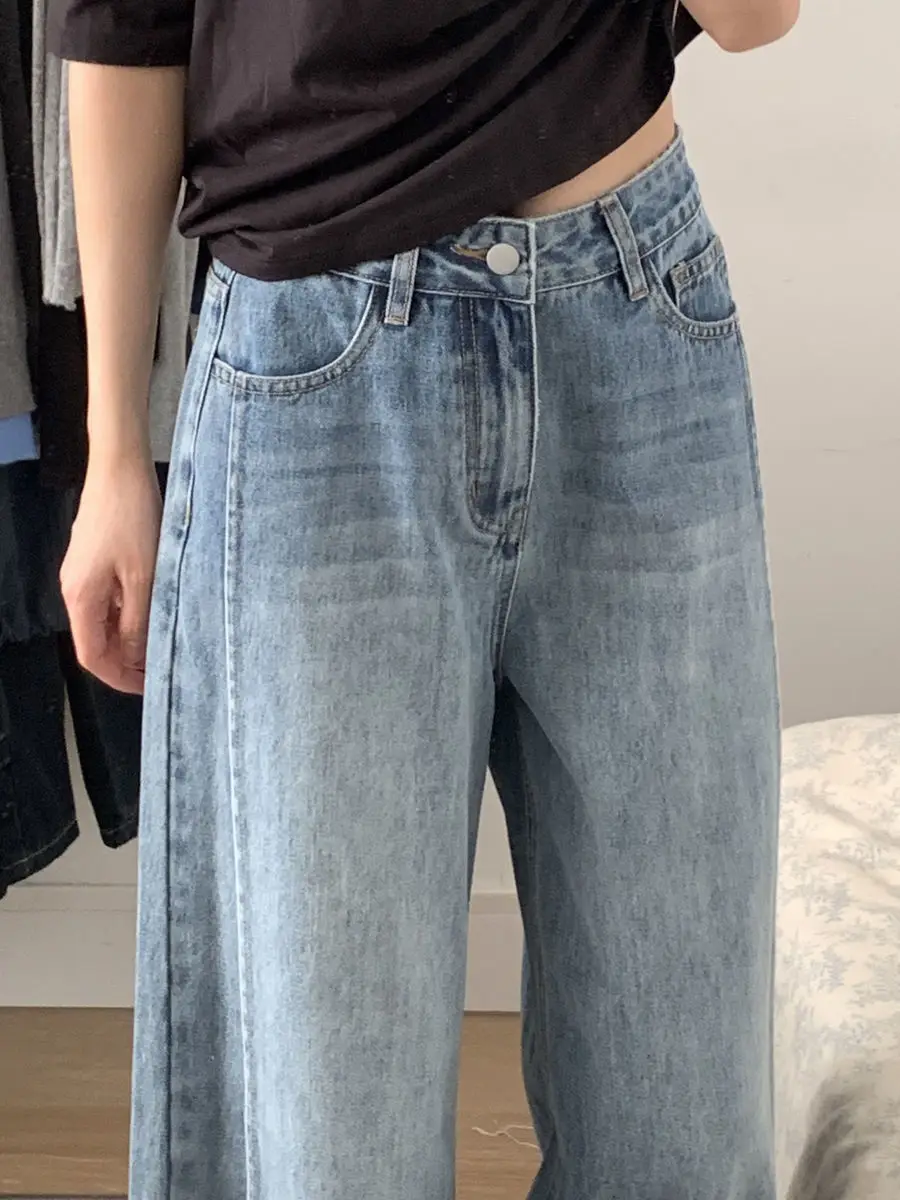 

Мешковатые джинсы Y2K 2000-х годов, женская одежда, прямые винтажные джинсы с высокой талией, черные корейские модные стильные свободные широкие уличные женские джинсы