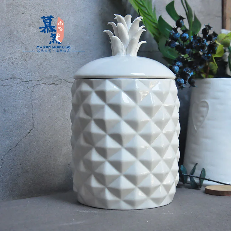 

Large Ceramic White Pineapple Storage Tank, Food Container, Candy, Dessert, Snack Jar, Kitchen, Storage Jar, Bar, Home Decor