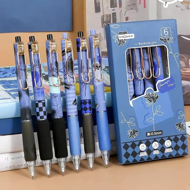 

Европейская нейтральная ручка в стиле ретро, серия «Роза Бабочка», студенческая проблема, быстросохнущая черная ручка, канцелярские принадлежности, набор из 6 штук, 0,5 мм