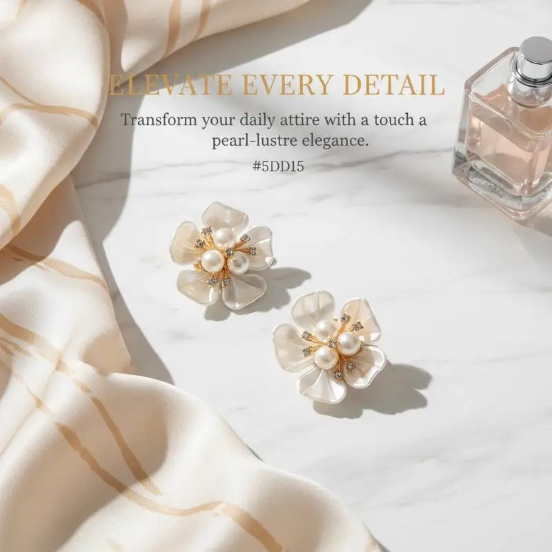 Pearl Flower Button Cover Rhinestone Embellished Clips Detachable Cufflinks Button Cover For Women Dress Shirts Crafting DIY