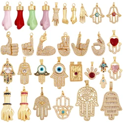 Oil Dropped Enamel Hollow Hamsa Hand Shape Charm Focal Pendant,Colourful Cubic Zircon Necklace Jewelry Making Accessories M59