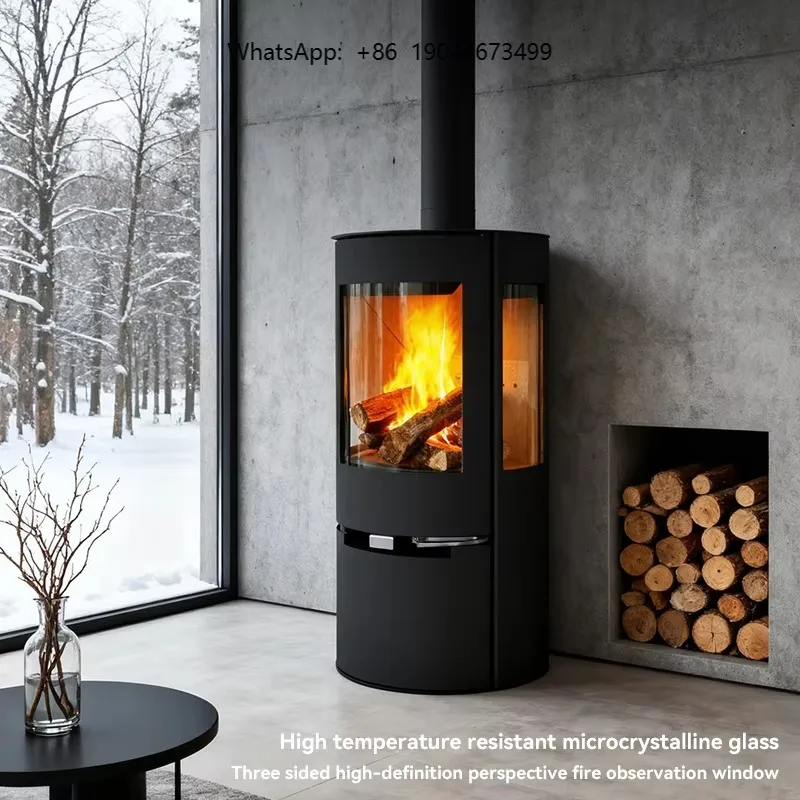 Cast Iron Three-sided Glass Wood Burning Fireplace, Real Flame View Design, Indoor Heating Stove for Villa Home Use  L007