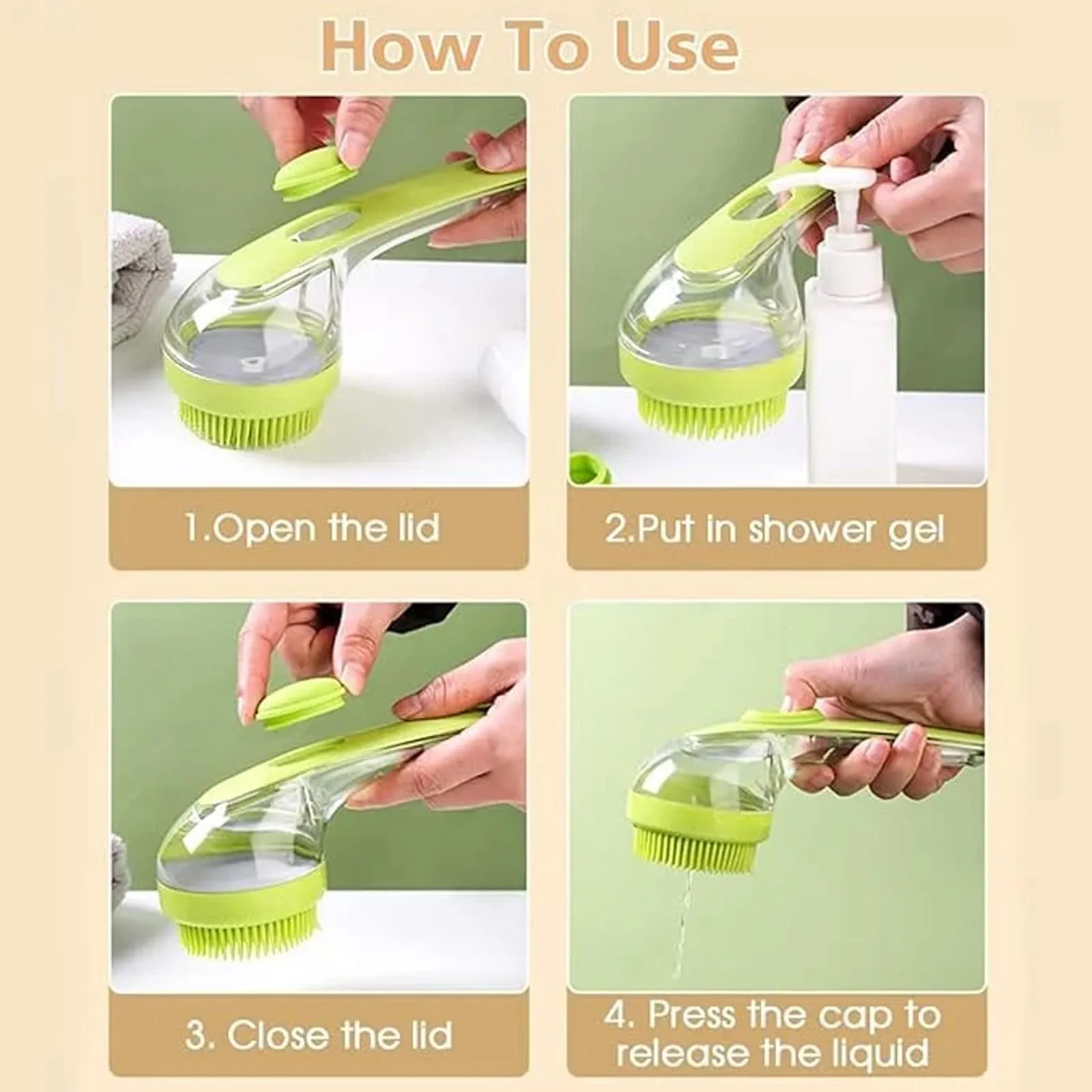 1pc Pet Bath Brush Soft Silicone Long Handle With Shampoo Dispenser Gentle Massage For Grooming And Cleaning Fur And Hair