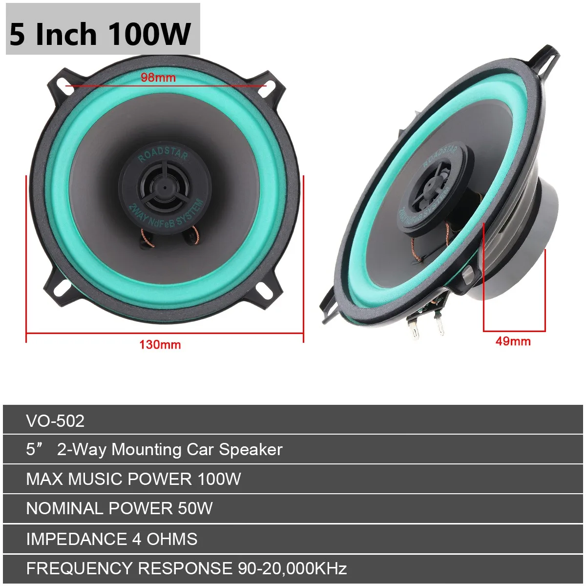 Altavoces coaxiales HiFi para coche, Subwoofer estéreo Universal de frecuencia de rango completo, Audio automático, música, 4 / 5 pulgadas, 100W