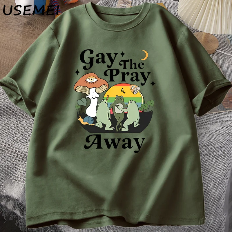 Gay The Pray Away T Shirt Women Men Pride Month Frog LGBTQ T-Shirt Love Is Love Printed T-shirts Cotton Short Sleeve Tees