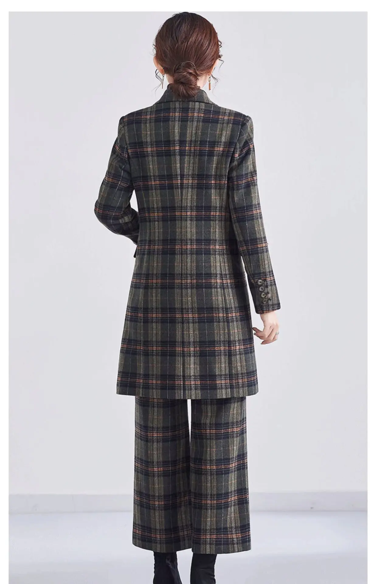 Allingentle Long Blazer Women's Suit 2 Piece Set Elegant Plaid Pantsuit Set for Party Daily Casual Outfits Customize