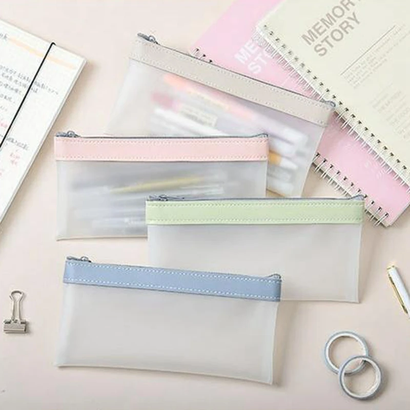 Pencil Case Transparent Frosted Pencil Pouch Zipper Pencil Poush TPU Waterproof Pencil  Storage Bag Office Stationery