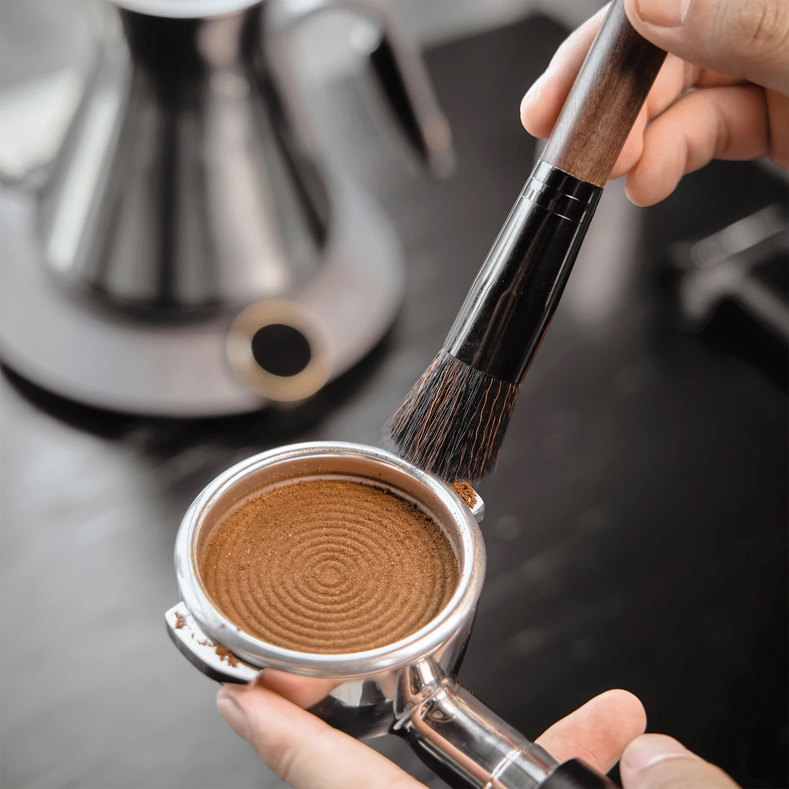 IKAPE Coffee Grinder Cleaning Brush,Espresso Machine Cleaner Solid,Wood Handle&Natural Bristles Wood Dusting,Barista Accessories