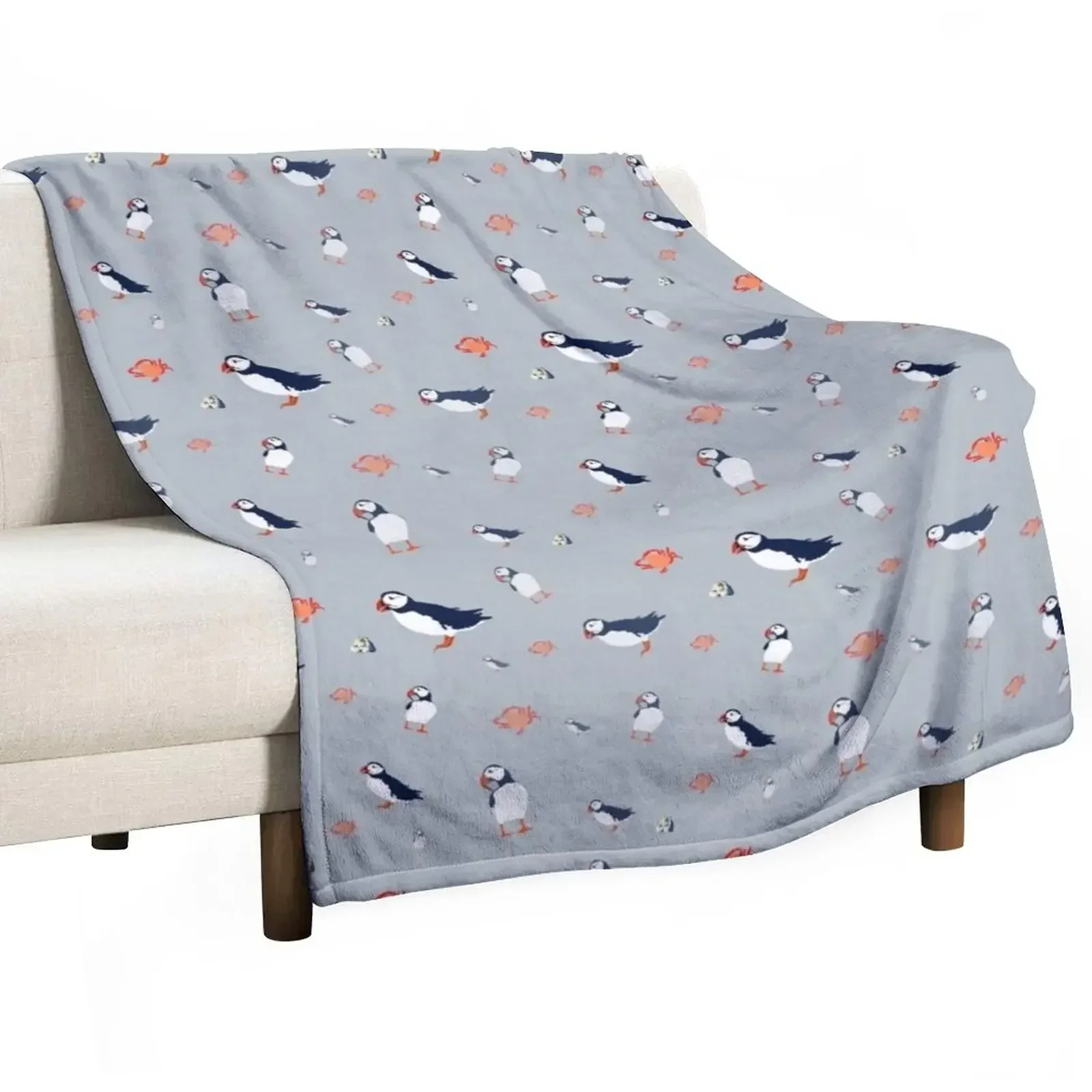 Puffins on grey Throw Blanket Loose Blankets For Baby Blankets