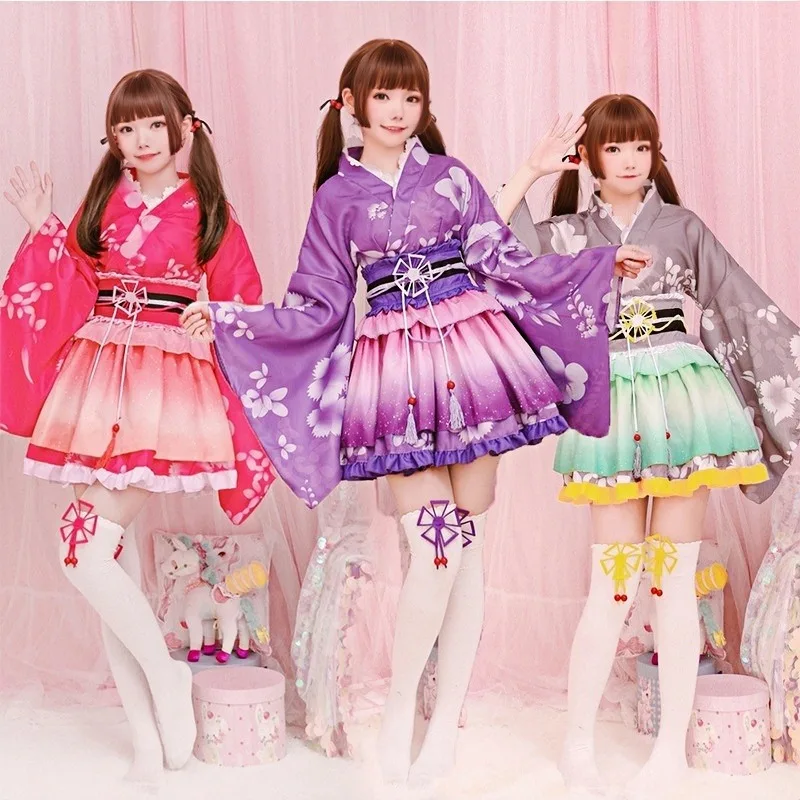 

Японское кимоно-юката, униформа, костюм для женщин, аниме-костюм Котори Минами, Нико Элли, косплей, наряд для Хэллоуина, ролевые игры