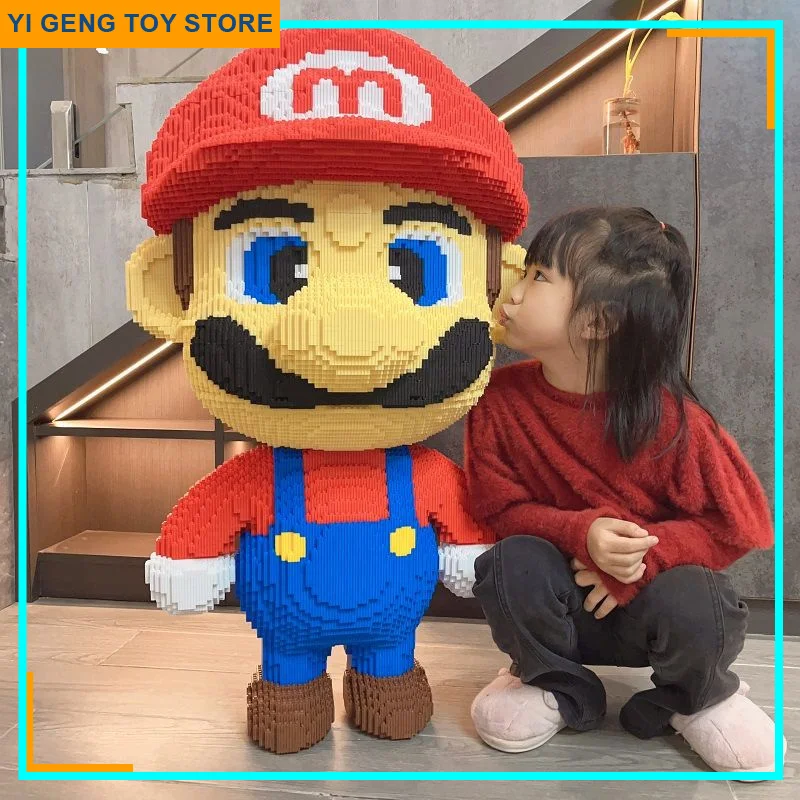 

50/35/28cm Super Marios Bros Big Building Blocks Anime Figure Cartoons Kawaii Model Graphics Education Ornament Children Diy Toy