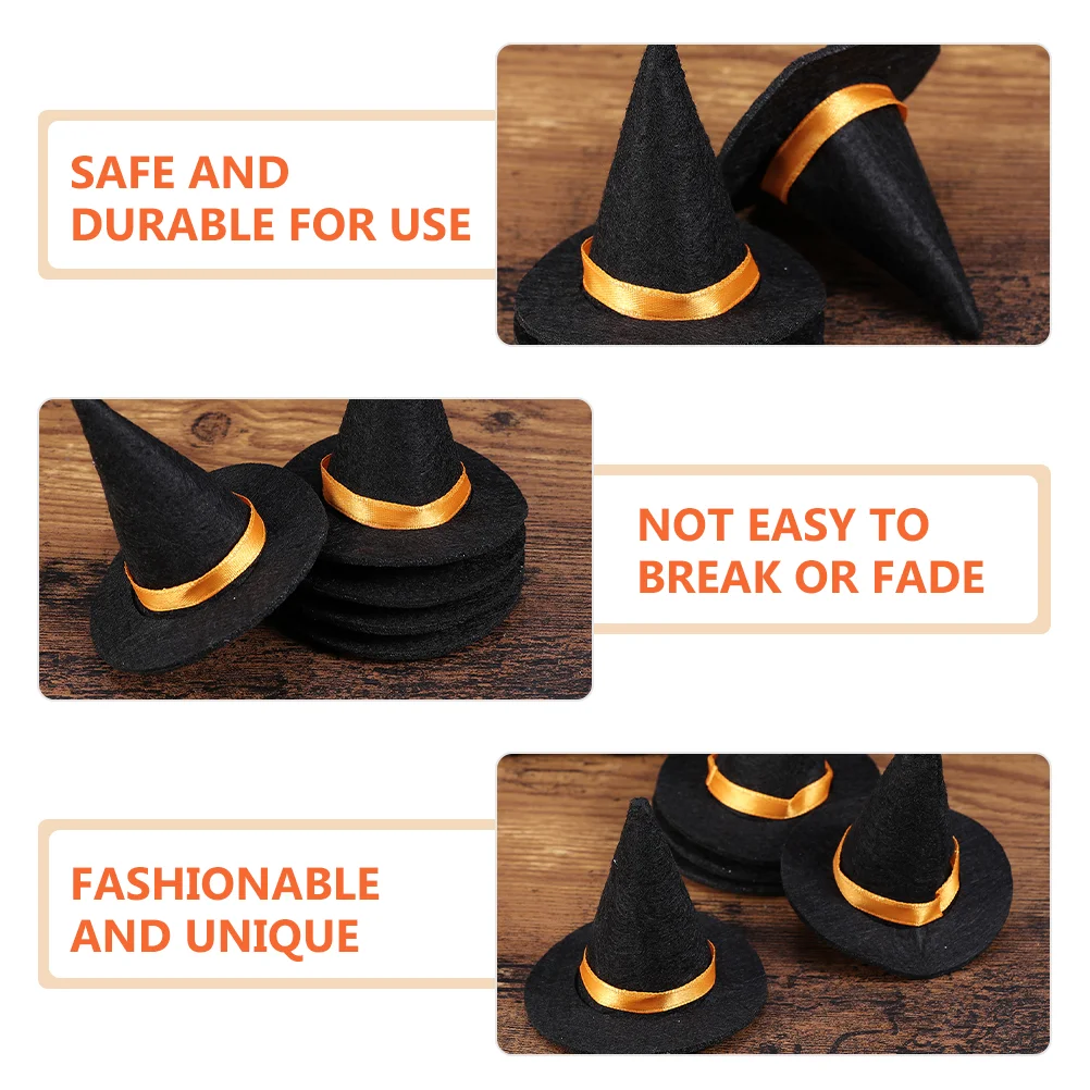 12 Pcs Mini Witch Hat Halloween Bottle Ornament Decorations Indoor Props Felt Cloth Decorative Miss Inflatable