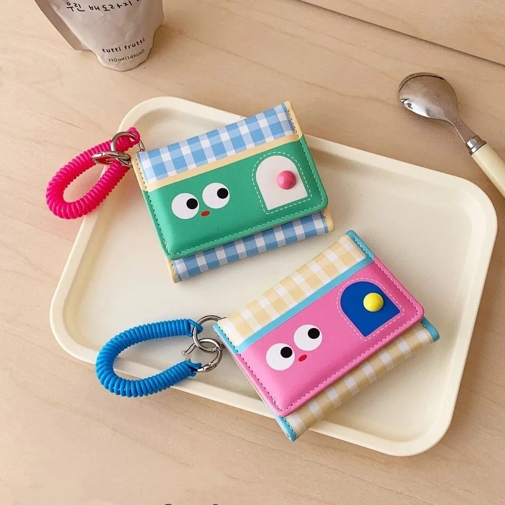 Fashion Cartoon Short Wallet Dopamine Color Spring Rope Card Holder Leather Ultra-thin Coin pocket Women