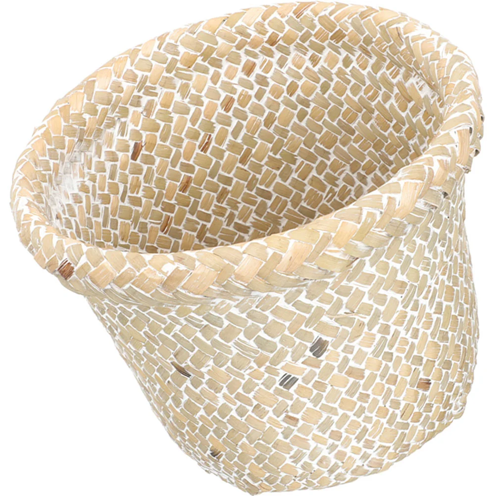 

Flower Basket Wastebasket Office Seagrass Storage Baskets Woven Rattan Trash Can for Your Bedroom
