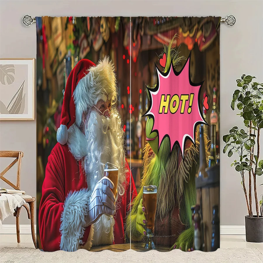 

Шторы с принтом Санта-Клауса и зеленого монстра, рождественские украшения, спальня и гостиная, украшение для дома, украшение комнаты