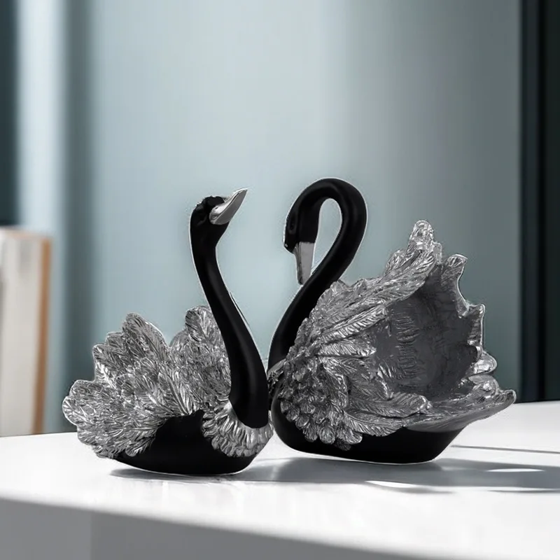 

Black Swan Figurines Lover Swans Animal Resin Statue Interior Living Room Home Shop Ornament Decoration Couple Gift