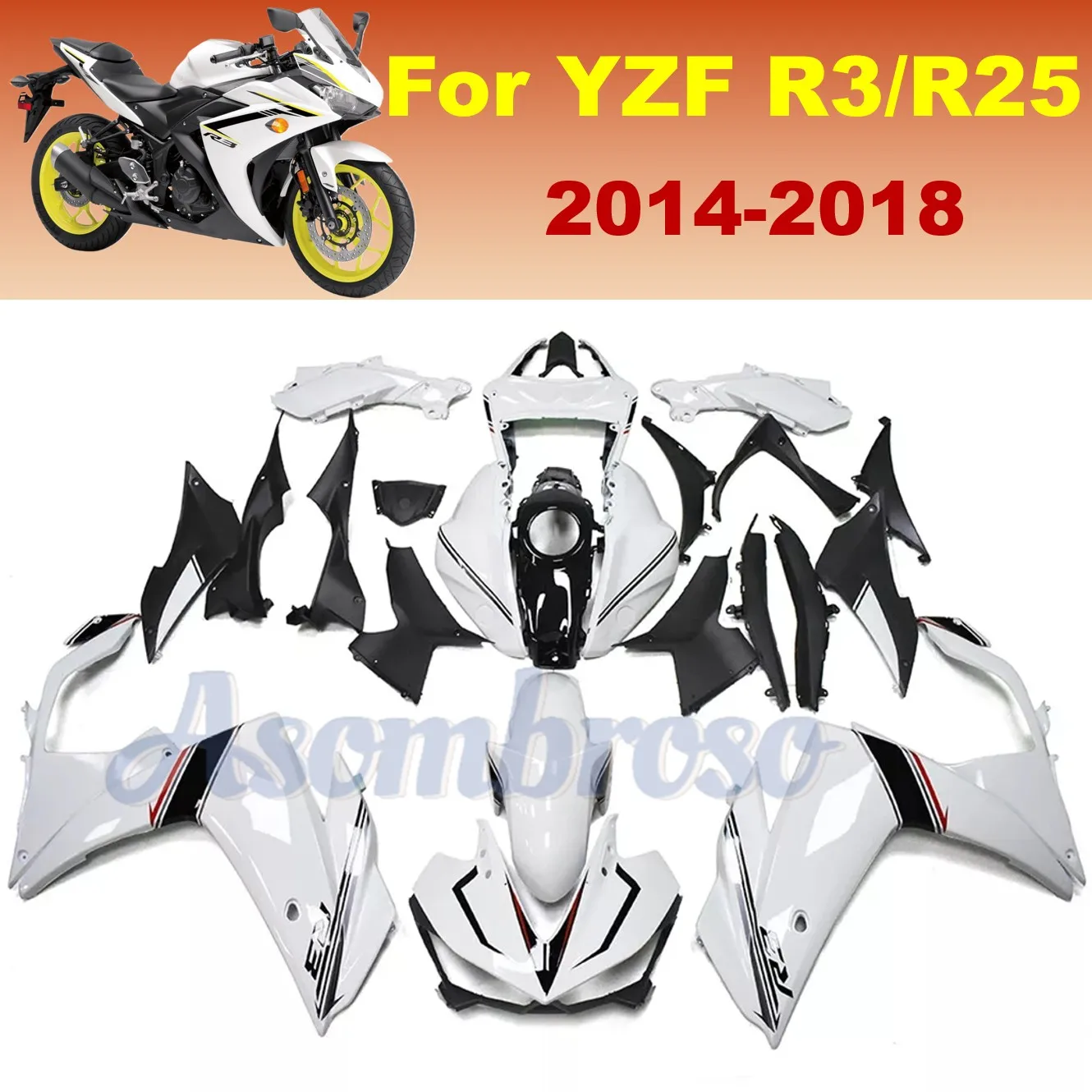 

Injection Molded Motorcycle Fairing Kit Fit For Yamaha YZF-R3 R25 2014 2015 2016 2017 2018 YZF-R25 Durable ABS Bodywork set