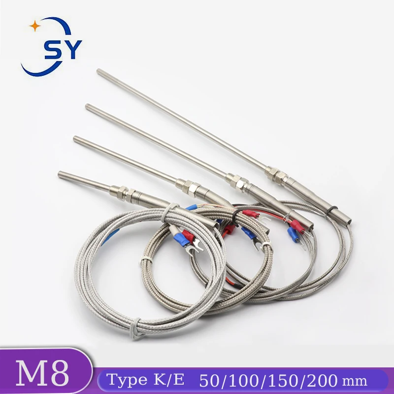 Probe Type Thermocouple K/E Stainless Steel Shielded Wire Thermal Resistance Rod Measuring Wire Temperature Sensor