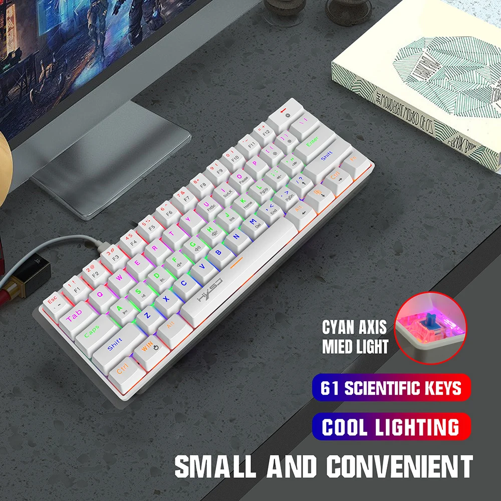 Mini Mechanical Keyboard 61 Keys RGB Backlit Keyboard PC Keypad Gaming Keyboards wired keyboard For Computer laptop Desktop CK61