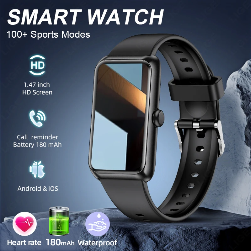 

LIGE Смарт-часы 1,47 дюйма Дисплей с разрешением 172*320 Смарт-часы IP68 Водонепроницаемые умные часы с пульсометром 100 + несколько спортивных режимов